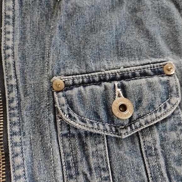 Vintage Express Cropped Waist Casual Long Sleeve Denim Zipper Jean Jacket - Picture 6 of 7